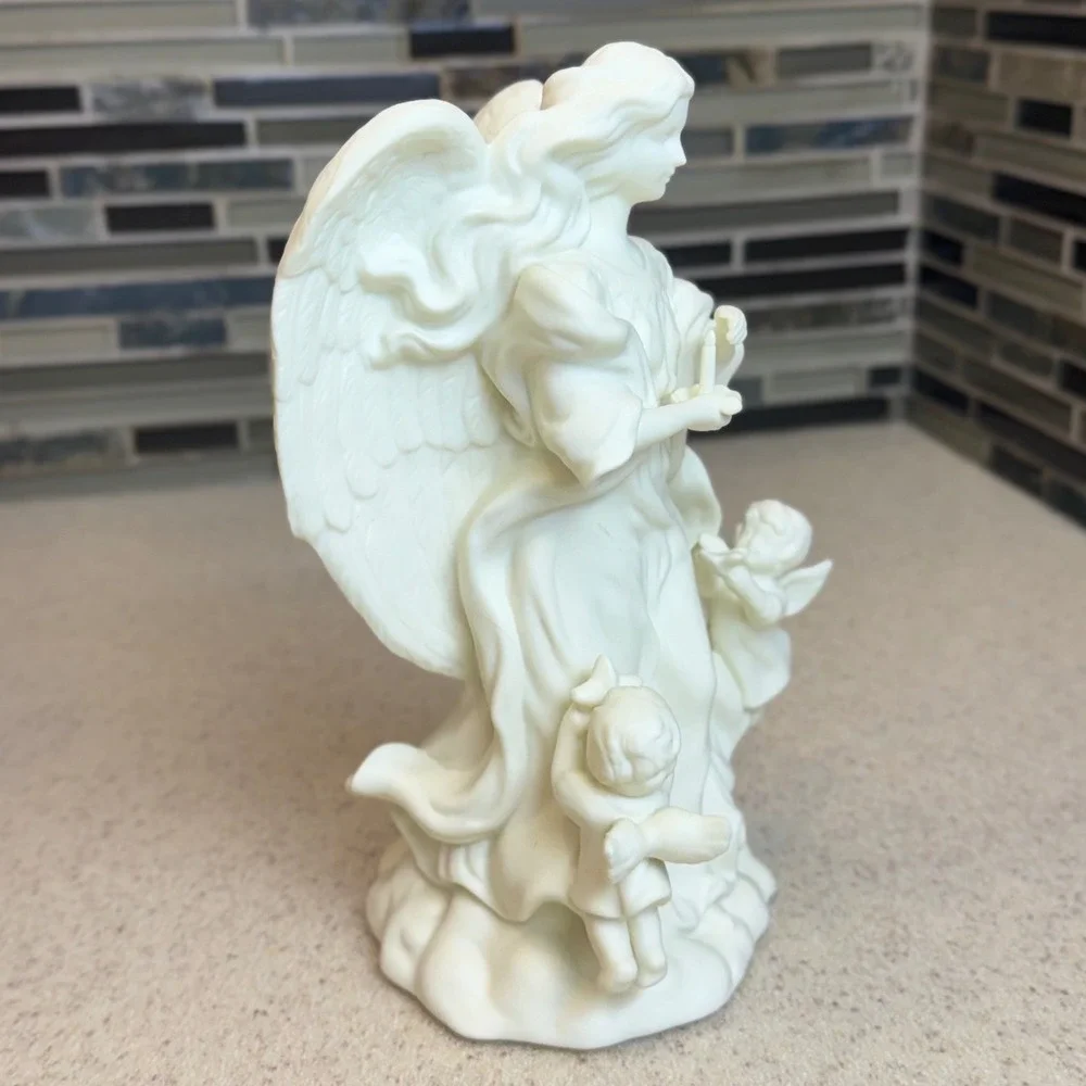 VTG PartyLite White Bisque Angel with Cherubs Taper Candle Holder Figurine P0434